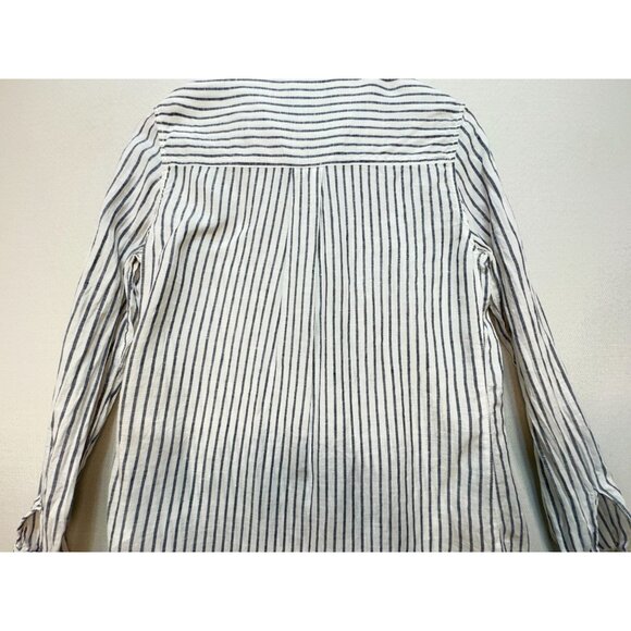 Tahari Womens Stripe Linen Button-Up Shirt Size M Blue White Casual Workwear - Picture 12 of 13